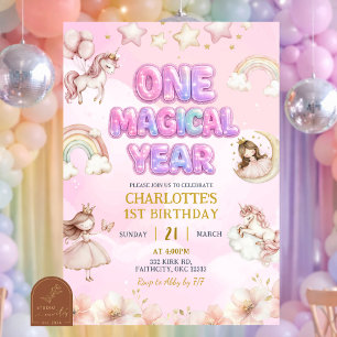 Unicorn One Magical year First Birthday Invitation