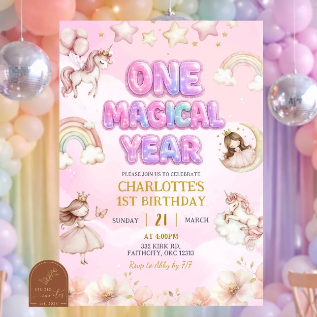 Unicorn One Magical year First Birthday Invitation (Creator Uploaded)