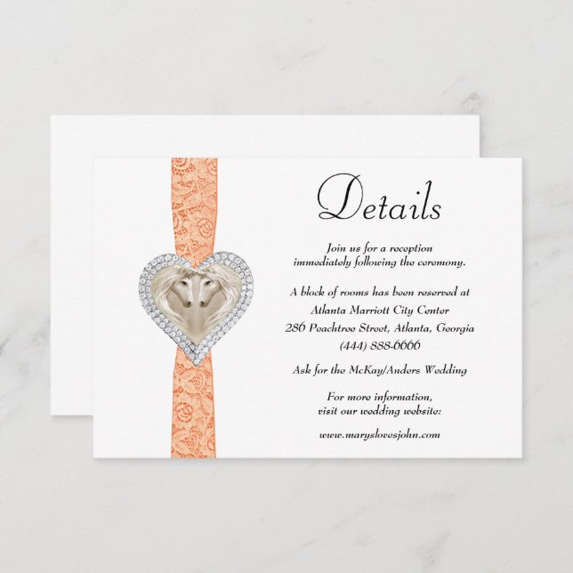 Unicorn Orange Lace Wedding Details Enclosure Card (Front/Back)