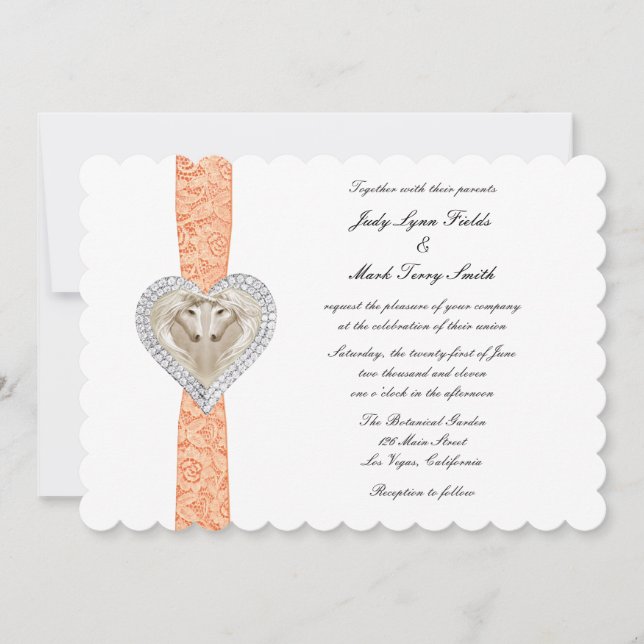 Unicorn Orange Lace Wedding Invitation (Front)
