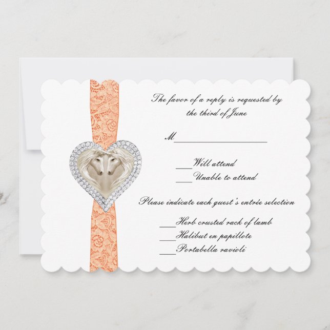 Unicorn Orange Lace Wedding Response Card (Front)