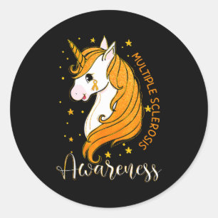 Unicorn Orange Ribbon Multiple Sclerosis Awareness Classic Round Sticker