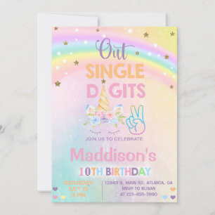 Unicorn out single digits Girl Birthday invite. Invitation