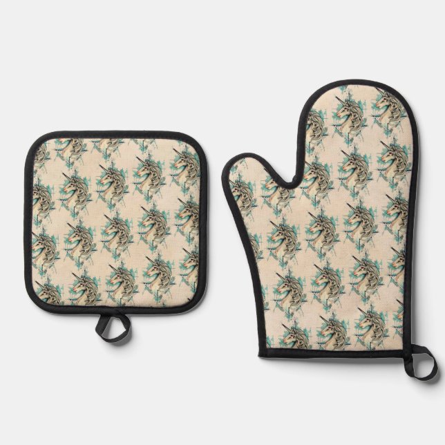 Unicorn Oven Mitt & Pot Holder Set (Front)