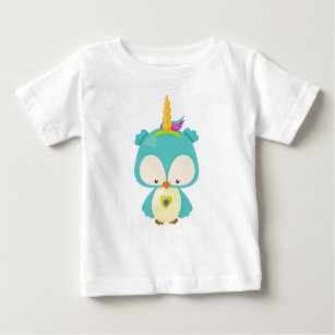 Unicorn Owl, Cute Owl, Little Owl, Blue Owl, Heart Baby T-Shirt
