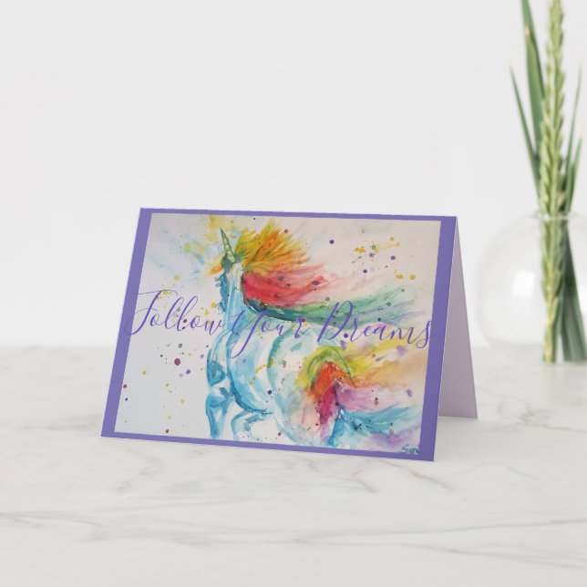 Unicorn Painting Follow Your Dreams Birthday Card (Front)