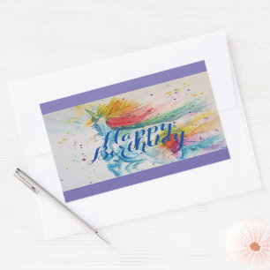 Unicorn Painting Happy Birthday Watercolour Art Rectangular Sticker
