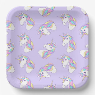 Unicorn Paper Plates, Mythical Purple Party Plate