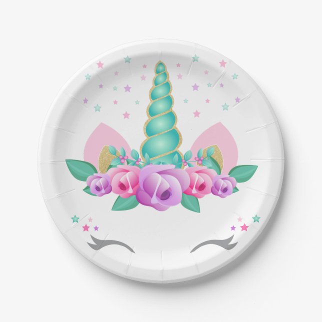 Unicorn Paper Plates, Unicorn Party Plates (Front)