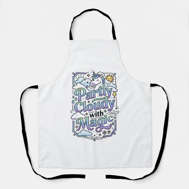 Unicorn Partly Cloudy with Magic Commercial Vector Apron (Front)