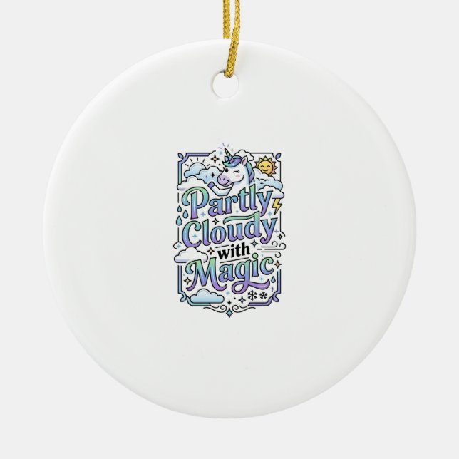 Unicorn Partly Cloudy with Magic Commercial Vector Ceramic Ornament (Front)