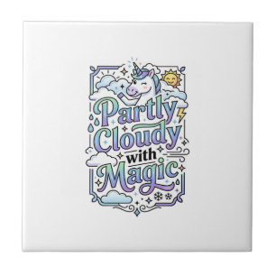 Unicorn Partly Cloudy with Magic Commercial Vector Ceramic Tile