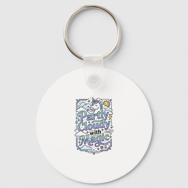 Unicorn Partly Cloudy with Magic Commercial Vector Key Ring (Front)