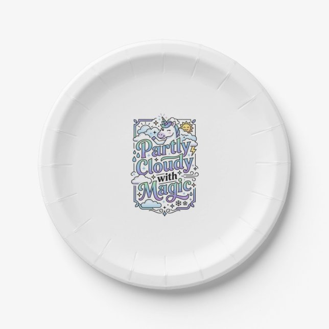 Unicorn Partly Cloudy with Magic Commercial Vector Paper Plate (Front)
