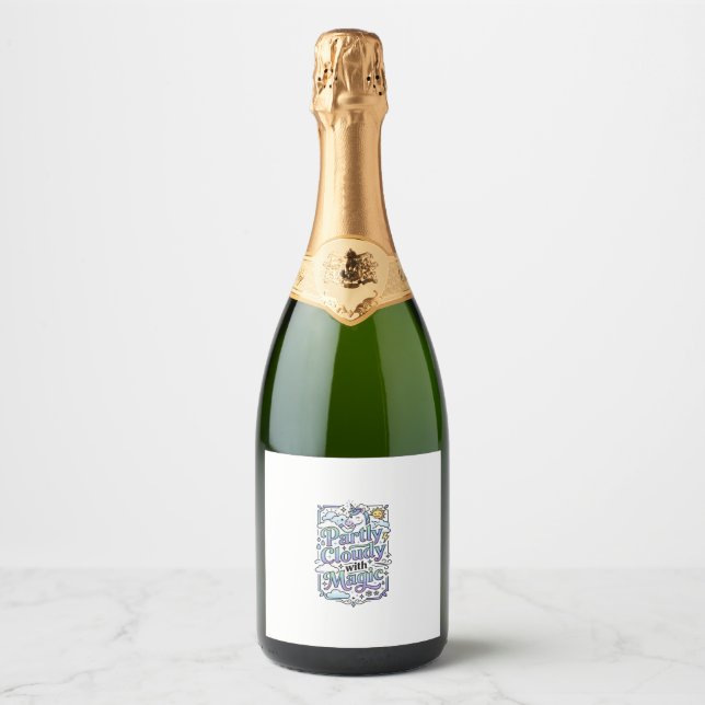 Unicorn Partly Cloudy with Magic Commercial Vector Sparkling Wine Label (Front)