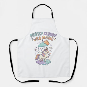 Unicorn Partly Cloudy with Magic Trendy T-Shirt De Apron