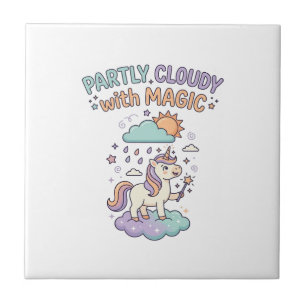 Unicorn Partly Cloudy with Magic Trendy T-Shirt De Ceramic Tile
