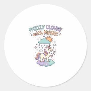 Unicorn Partly Cloudy with Magic Trendy T-Shirt De Classic Round Sticker