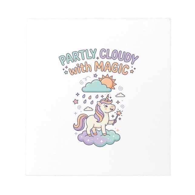 Unicorn Partly Cloudy with Magic Trendy T-Shirt De Notepad (Front)