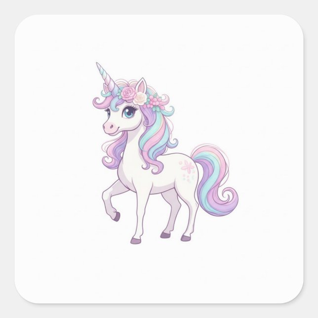 Unicorn Party Button Square Sticker (Front)