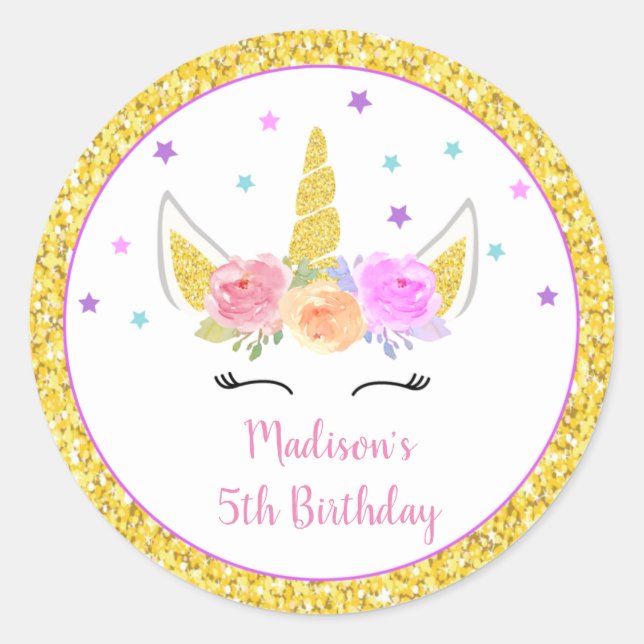 Unicorn Party Favour Stickers (Front)