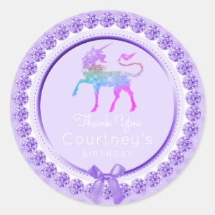 Unicorn Party Favour Thank You Birthday Tag Purple