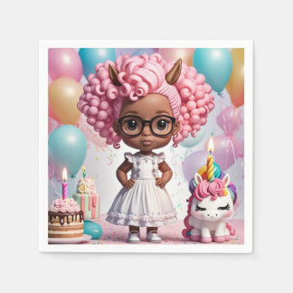 Unicorn party girl napkin