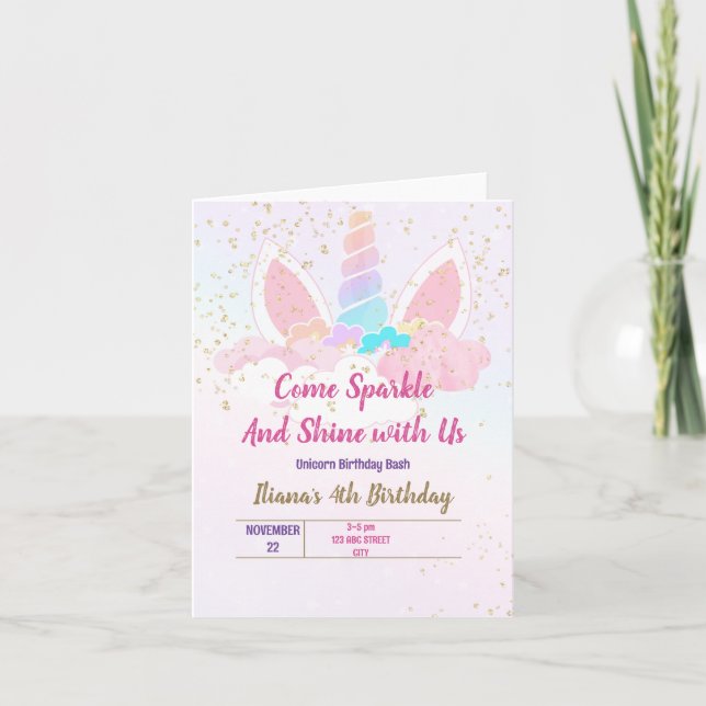 Unicorn party invitation (Front)