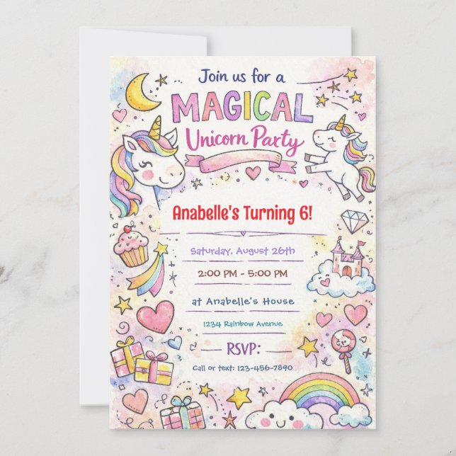Unicorn Party Invitation (Front)