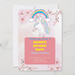 Unicorn Party Invitation   Custom Girl Birthday Ca