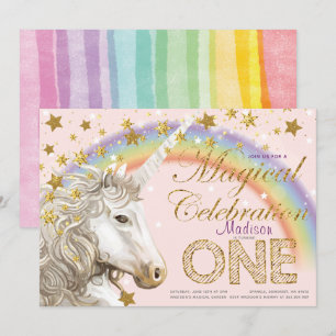 Unicorn Party Magical First Birthday Illustration Invitation