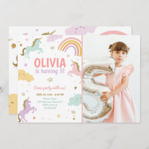 Unicorn Party Magical Rainbow Unicorn Birthday Inv Invitation