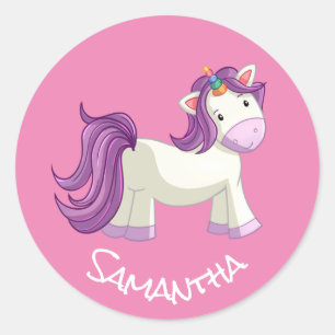  Unicorn Party Pink Classic Round Sticker