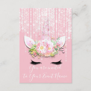 Unicorn Party Pink Rose 1th 2th Birthday Party Invitation