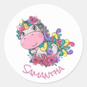 Unicorn Party Purple Classic Round Sticker