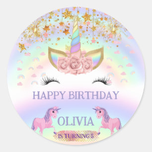 Unicorn party Rainbow 1st Birthday whimsical girl Classic Round Sticker