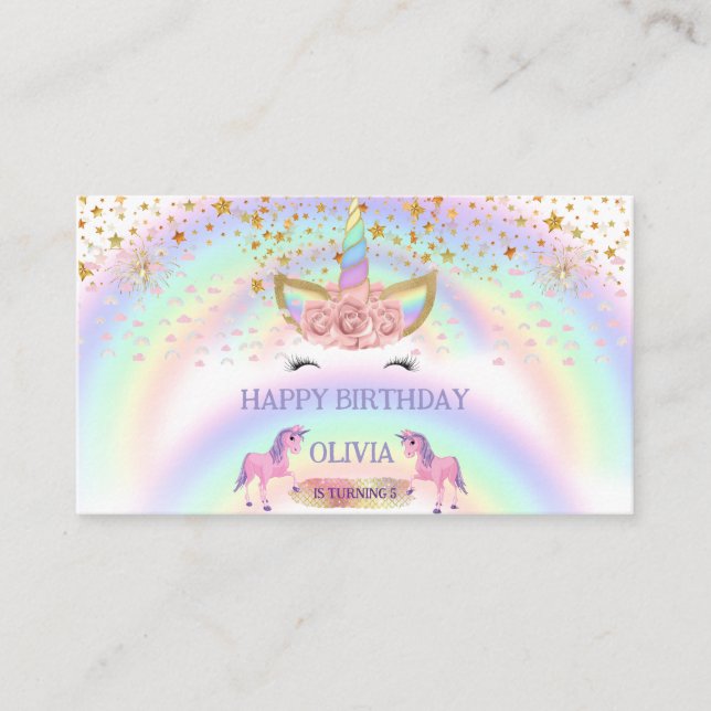 Unicorn party Rainbow 1st Birthday whimsical girl Enclosure Card (Front)