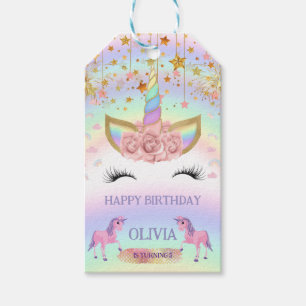 Unicorn party Rainbow 1st Birthday whimsical girl Gift Tags