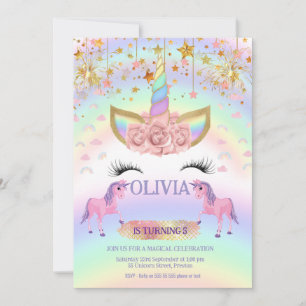 Unicorn party Rainbow 1st Birthday whimsical girl Invitation