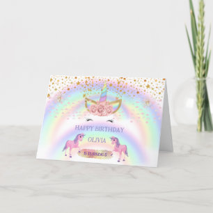 Unicorn party Rainbow 1st Birthday whimsical girl Thank You Card