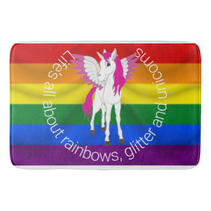 Unicorn Party Rainbow Shower Curtain Bath Mat