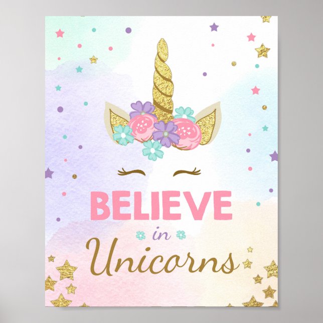 Unicorn Party Sign Believe in unicorns birthday (Front)