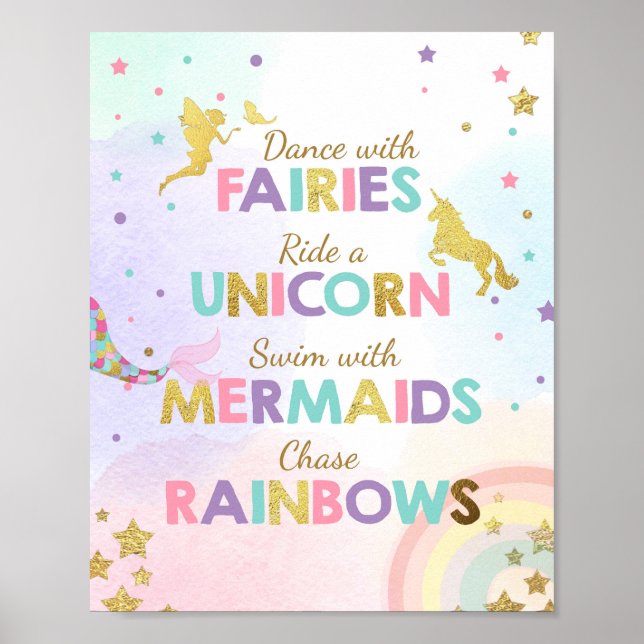 Unicorn Party Sign Dance With Fairies Mermaid Girl (Front)