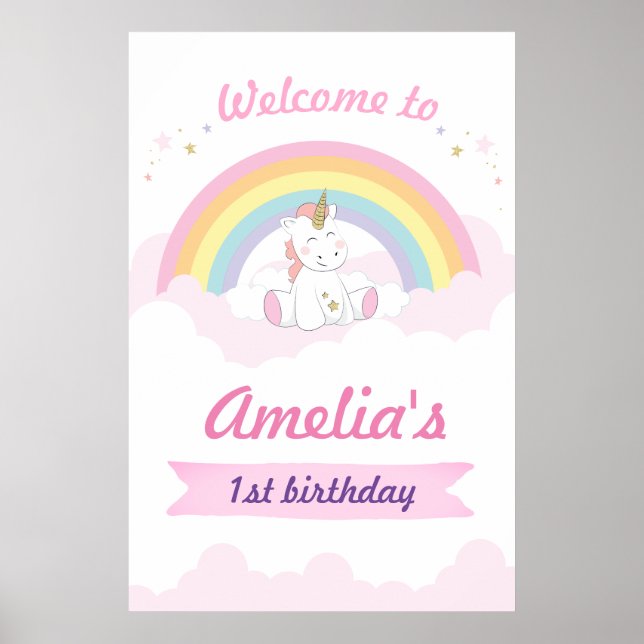 Unicorn party sign, Unicorn welcome sign (Front)