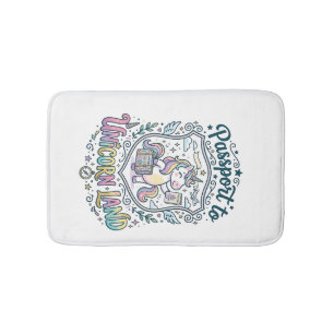 Unicorn Passport to Unicorn Land White Background Bath Mat