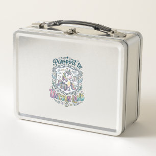 Unicorn Passport to Unicorn Land White Background Metal Lunch Box