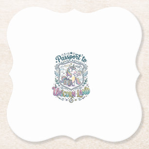 Unicorn Passport to Unicorn Land White Background Paper Coaster