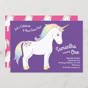 Unicorn Pastel Rainbow 1st Birthday Party Invitation