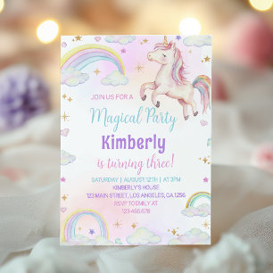 Unicorn Pastel Rainbow Birthday Invitation