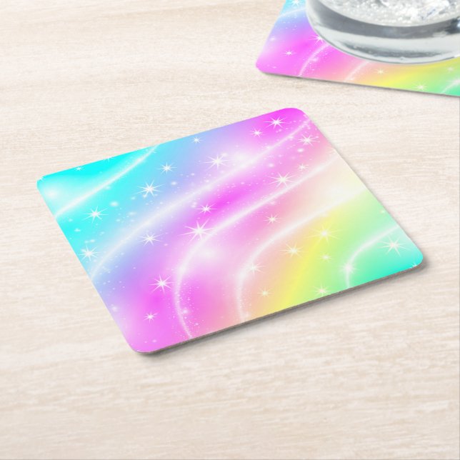 Unicorn Pastel Rainbow Colour  Square Paper Coaster (Angled)